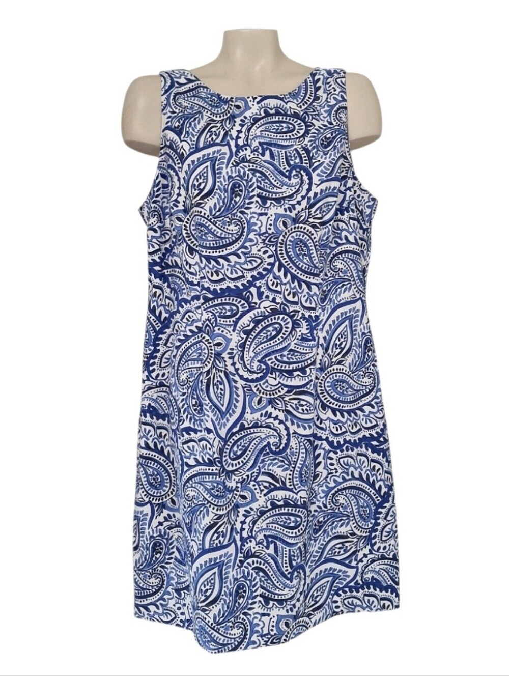 Alyx Blue White Paisley Sleeveless Shift Dress Women’s Size 16 - Picture 2 of 8